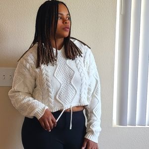 White Aeropostale Cable Knit Crop Sweater